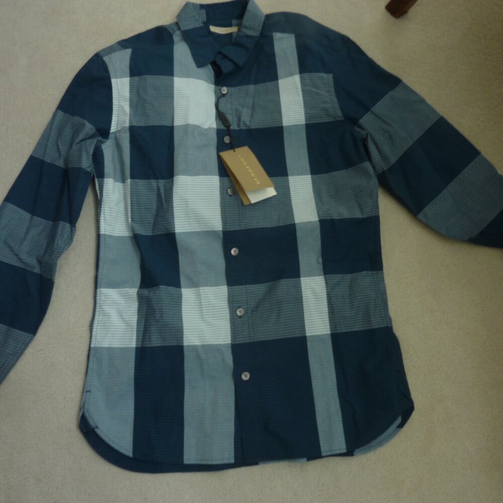 Mens Burberry Brit Small Long-Sleeve Button Down Shirt-Blue